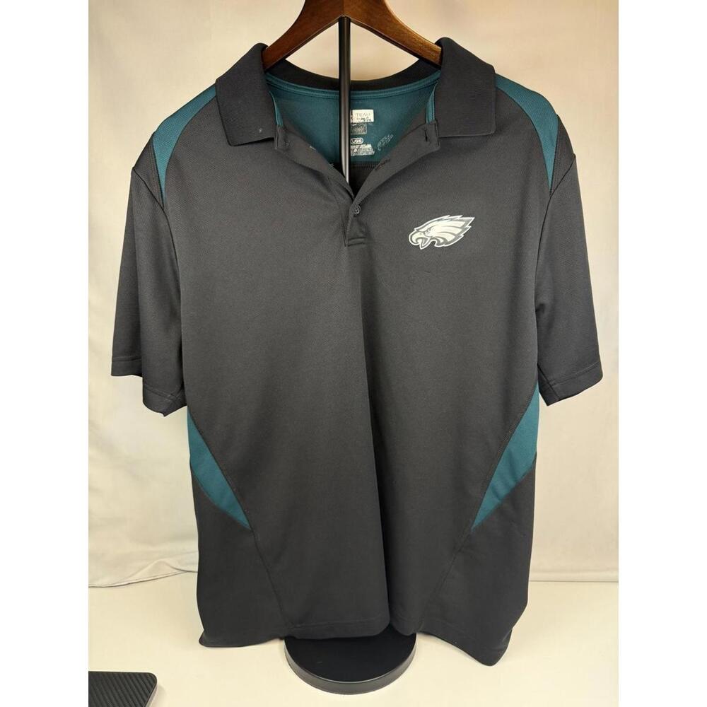 Philadelphia Eagles‎ Polo Shirt Mens Large Black Green NFL Football Short Sleeve